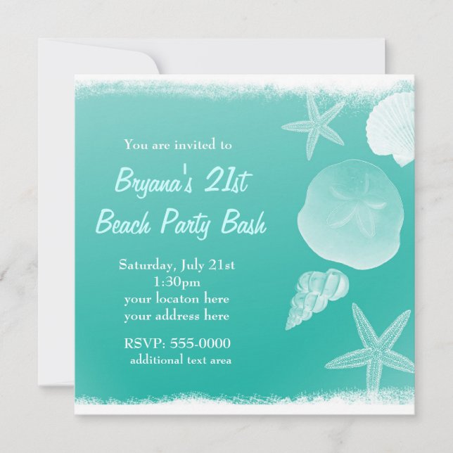 Sea foam Green Beach Seashells Summer Invitation (Front)