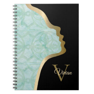 Sea Foam Green Black And Gold Face Notebook