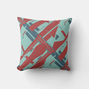 Sea-foam Green Dark Red Diagonal Abstract Design Cushion