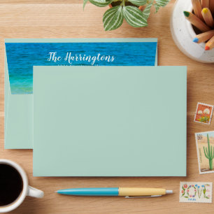 Sea Foam Green Sea Water Text Decorated Envelope
