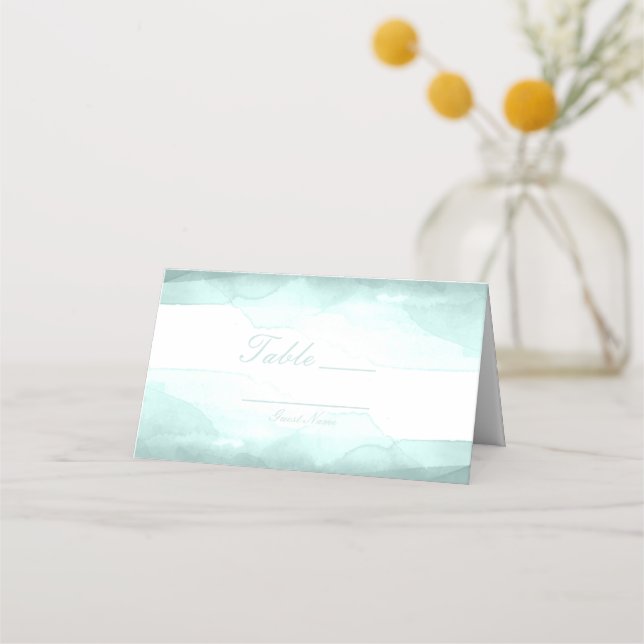 Sea Foam Green Watercolor Table Number Seating Place Card (Front)