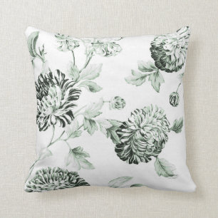 Sea Foam Green & White Botanical Floral Toile No.2 Cushion