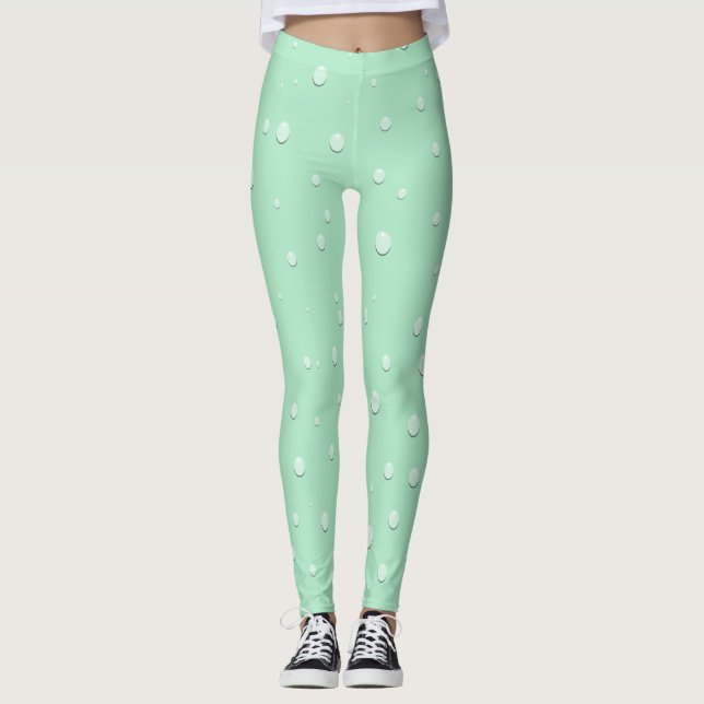 Sea Foam Green with Water Droplets Summer Look Leggings (Front)
