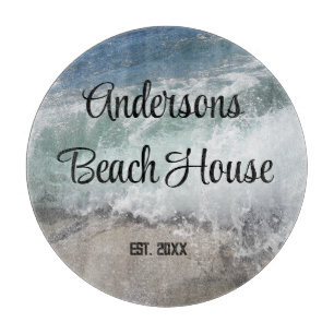 Sea Foam Ocean Waves Family Name Keepsake Cutting Board