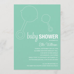 SEA FOAM RETRO RATTLES    BABY SHOWER INVITATION