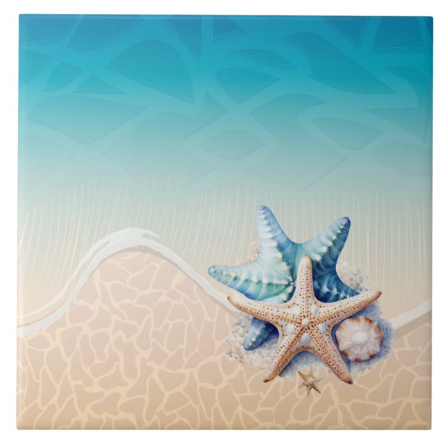 Sea Foam Starfish Coastal Beach Decor Tile (Front)