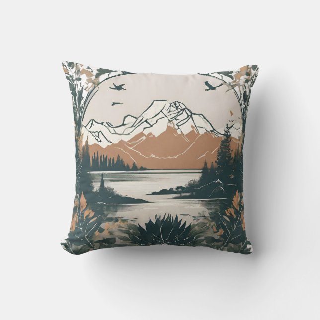 Sea-front mountain range, watercolor cushion (Front)