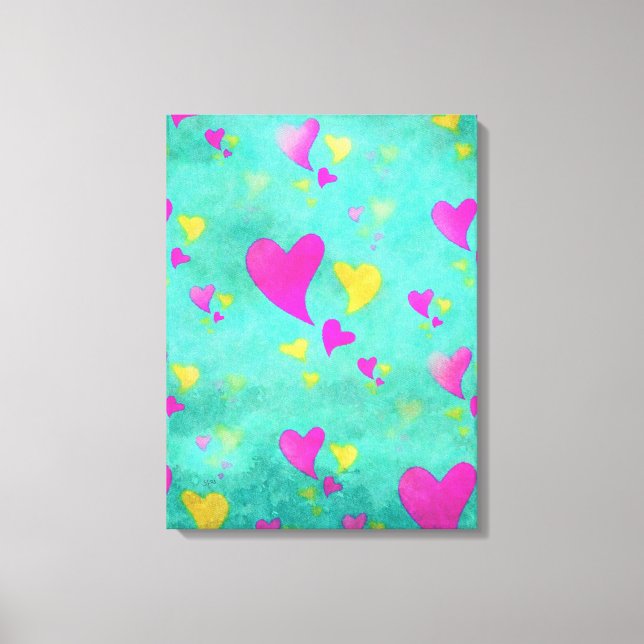 Sea Full of Love Watercolor Hearts Painting  Canvas Print (Front)