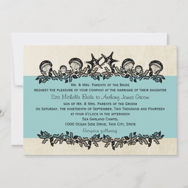Sea Garland Aqua Wedding Invitation (Front)