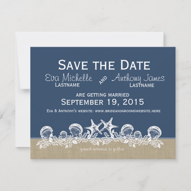 Sea Garland Navy Blue Save the Date Invitation (Front)