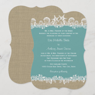Sea Garland Teal Beach Wedding Invitation