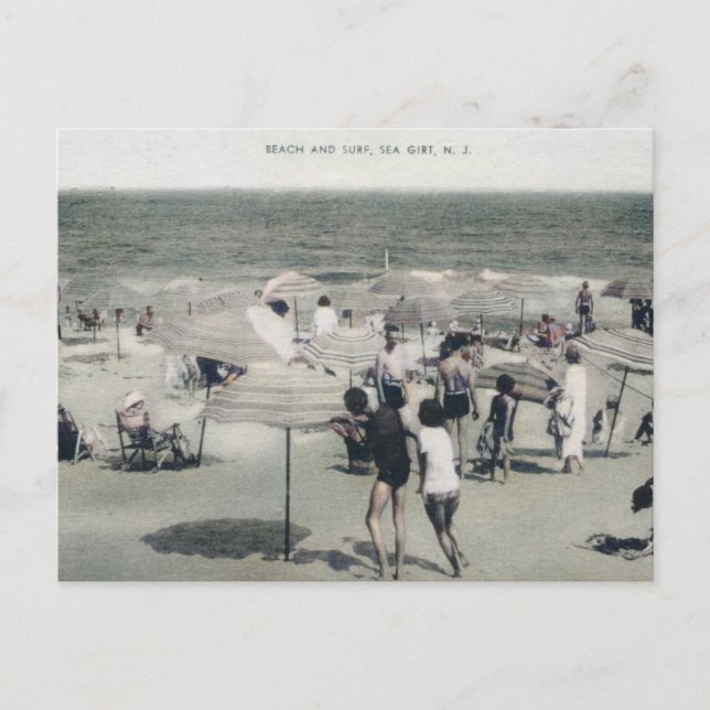 Sea Girt NJ Surf and Beach Vintage Postcard (Front)