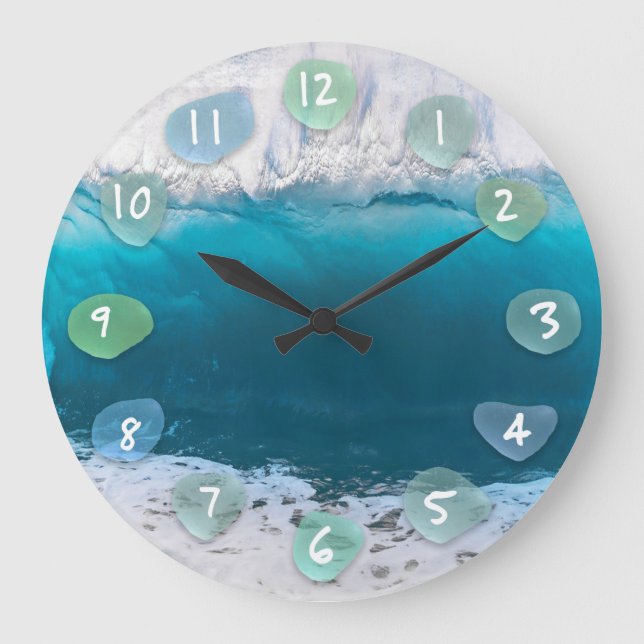 Sea Glass and Ocean Wave Large Clock (Front)