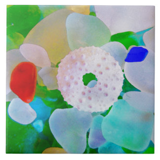 Sea Glass and Sea Urchin Shell Tile