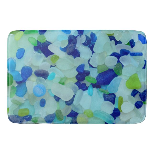 Sea glass, beach glass cobalt blue, green, aqua bath mat (Front)