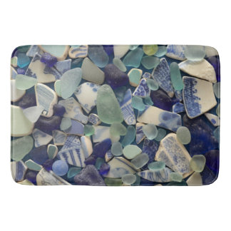 Sea glass, beach glass cobalt blue, green, aqua bath mat
