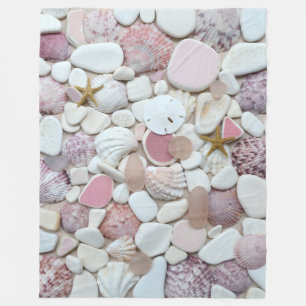 Sea glass, beach glass pottery pink shell pastel fleece blanket