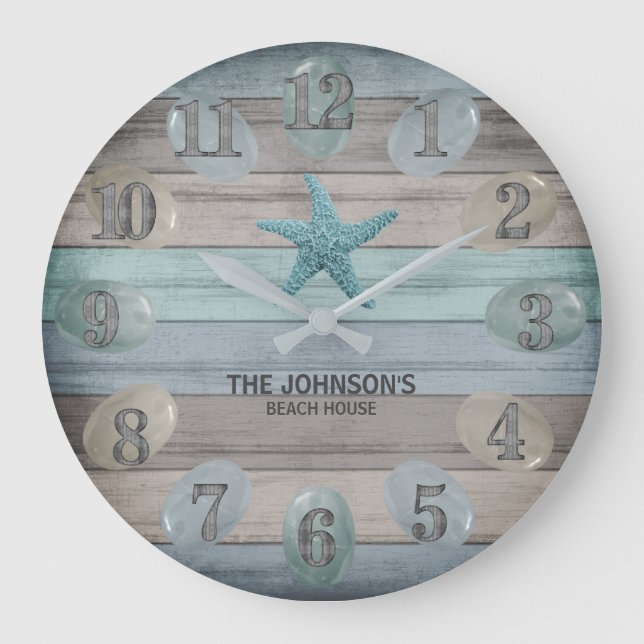 Sea Glass Beach  Nautical Driftwood Large Clock (Front)
