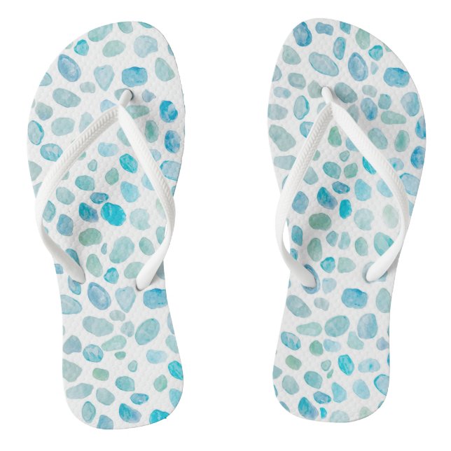 Sea Glass Beach Pebbles Texture Blue Flip Flops (Footbed)