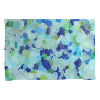 Sea glass, beach pottery cobalt blue aqua green pillowcase