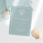Sea Glass Beach Seashell Elegant Wedding Invitation<br><div class="desc">This simple minimal sea glass beach wedding invitation design has a scallop shell at the top,  elegant script calligraphy,  and a frame around the edge.</div>