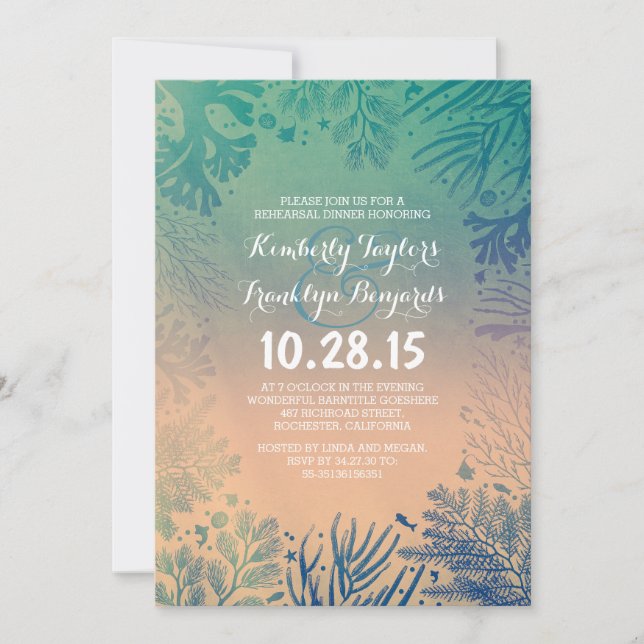 Sea glass Beach Underwater Corals Rehearsal Dinner Invitation (Front)