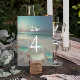 Sea Glass Beach Wedding Table Number Sign