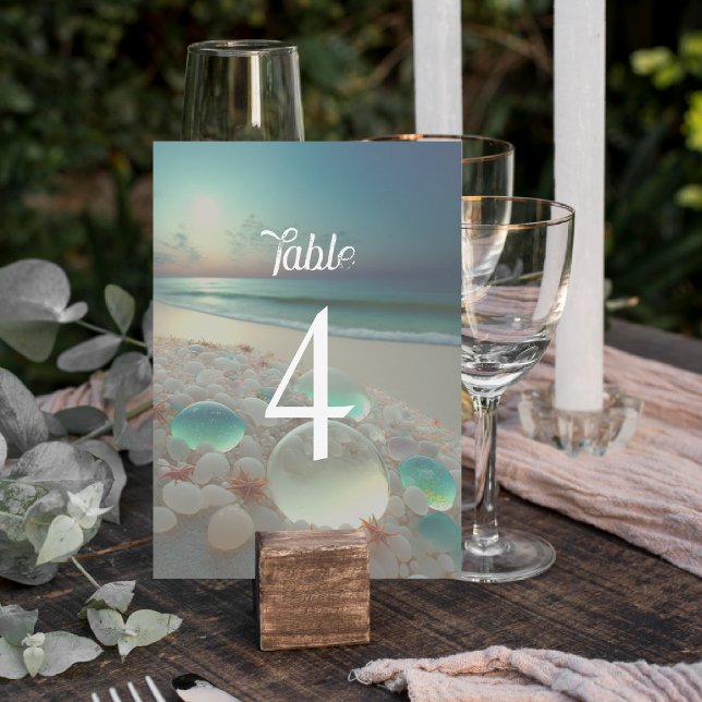 Sea Glass Beach Wedding Table Number Sign (Creator Uploaded)