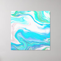 Sea Glass Blue and Green Marble Fluid Art  