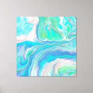 Sea Glass Blue and Green Marble Fluid Art  Canvas Print