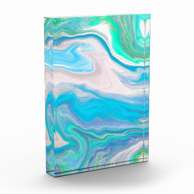 Sea Glass Blue and Green Marble Fluid Art    Photo Block (Left)