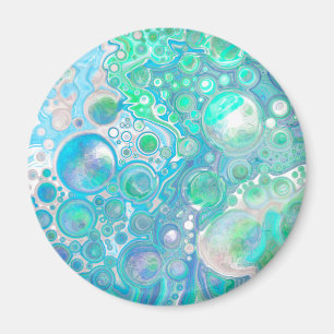 Sea Glass Blue and Green Pour Painting Effect   Magnet