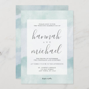 Sea Glass Blue Green Watercolor Modern Wedding Invitation