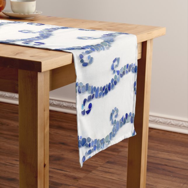 Sea glass - blue waves short table runner (In Situ)
