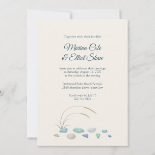 Sea Glass Coastal Beach Wedding Invitation