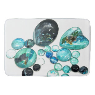 Sea glass colours flowers and bling bath mat