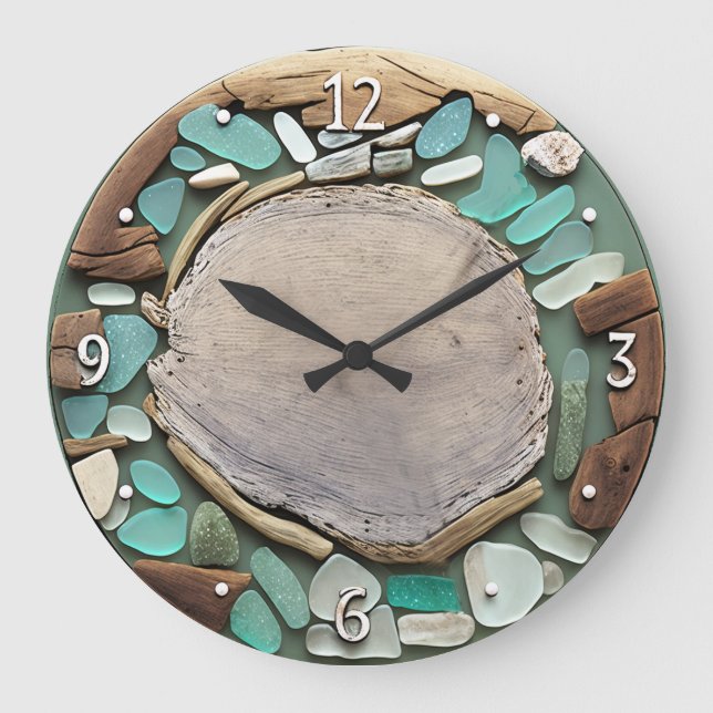 Sea Glass Driftwood Beach Square Wall Clock (Front)