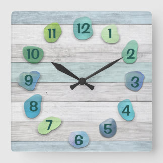 Sea Glass Driftwood Square Wall Clock
