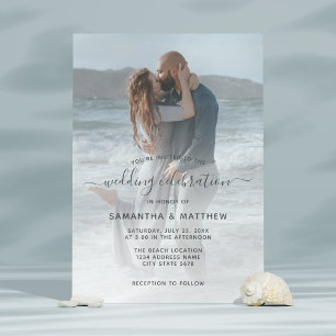 Sea Glass Dusty Blue Couple Photo Beach Wedding Invitation