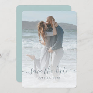 Sea Glass Dusty Blue Photo Save The Date Wedding Invitation