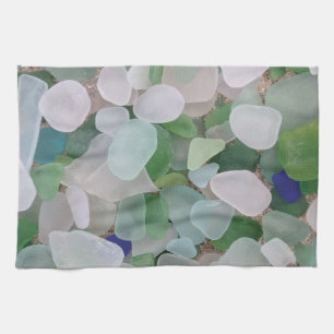 Sea glass from the ocean tea towel