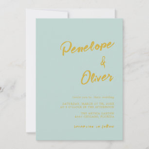 Sea Glass Gold Minimal Modern Calligraphy Wedding Invitation