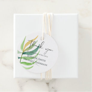 Sea Glass Green Blue Tropical Leaf Wedding Favour Tags