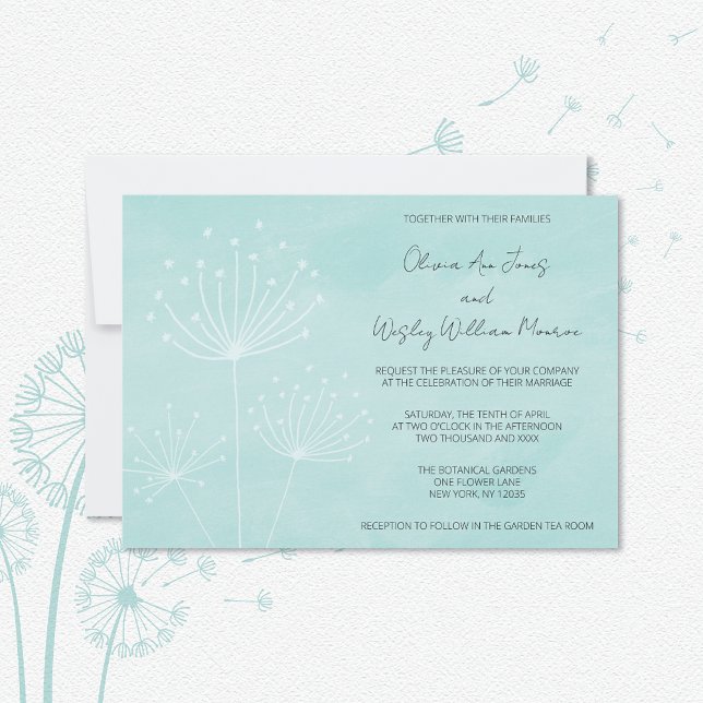 Sea Glass Green Dandelions Wedding Invitation (Creator Uploaded)