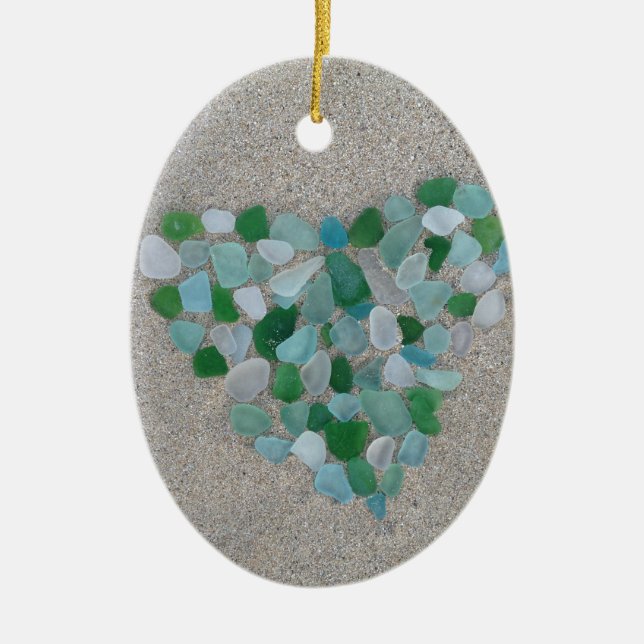 Sea glass heart ceramic tree decoration (Front)