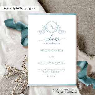 Sea Glass Monogram Folded Wedding Ceremony Program