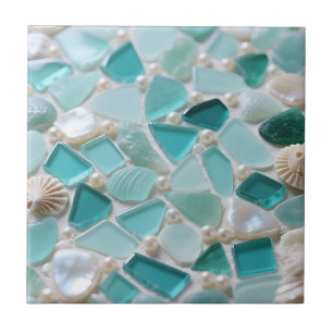 Sea Glass Mosaic Turquoise Coastal Charm Tile