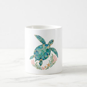 Sea Glass Mosaic Turtle Coral and Sea Stars Mug