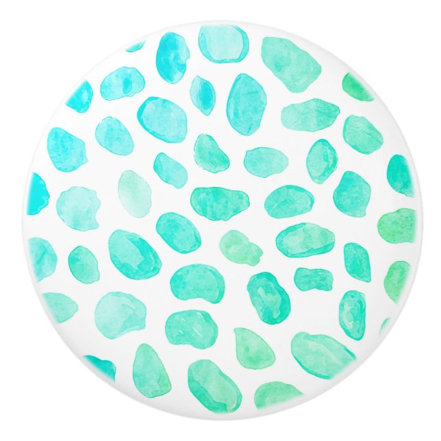 Sea Glass Painting Turquoise Pattern Ceramic Knob (Front)
