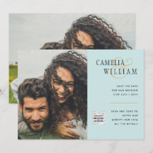 Sea Glass Photo Wedding Invite QR Code Save Date